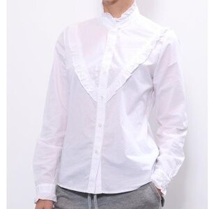 Nili Lotan Marcela Shirt om White Long Sleeve Button Down Ruffle, Large (A3)